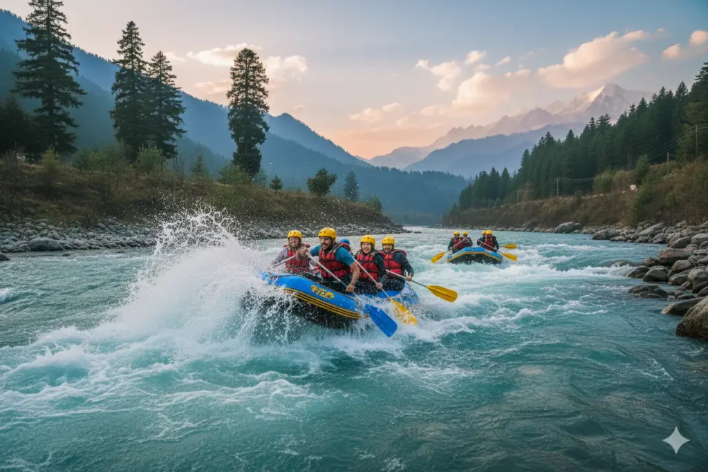 River rafting through white-water rapids